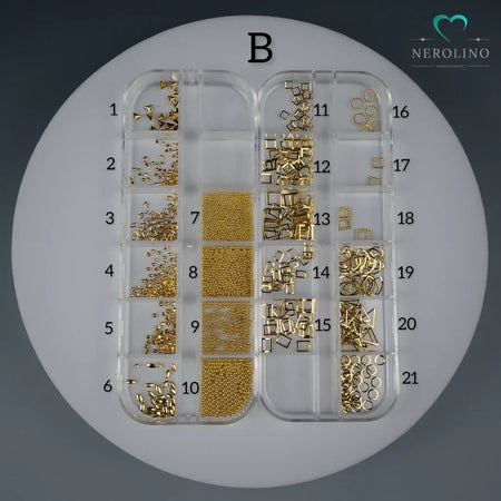 Verschiedene Inlays für Kettenanhänger in der Farbe Gold.