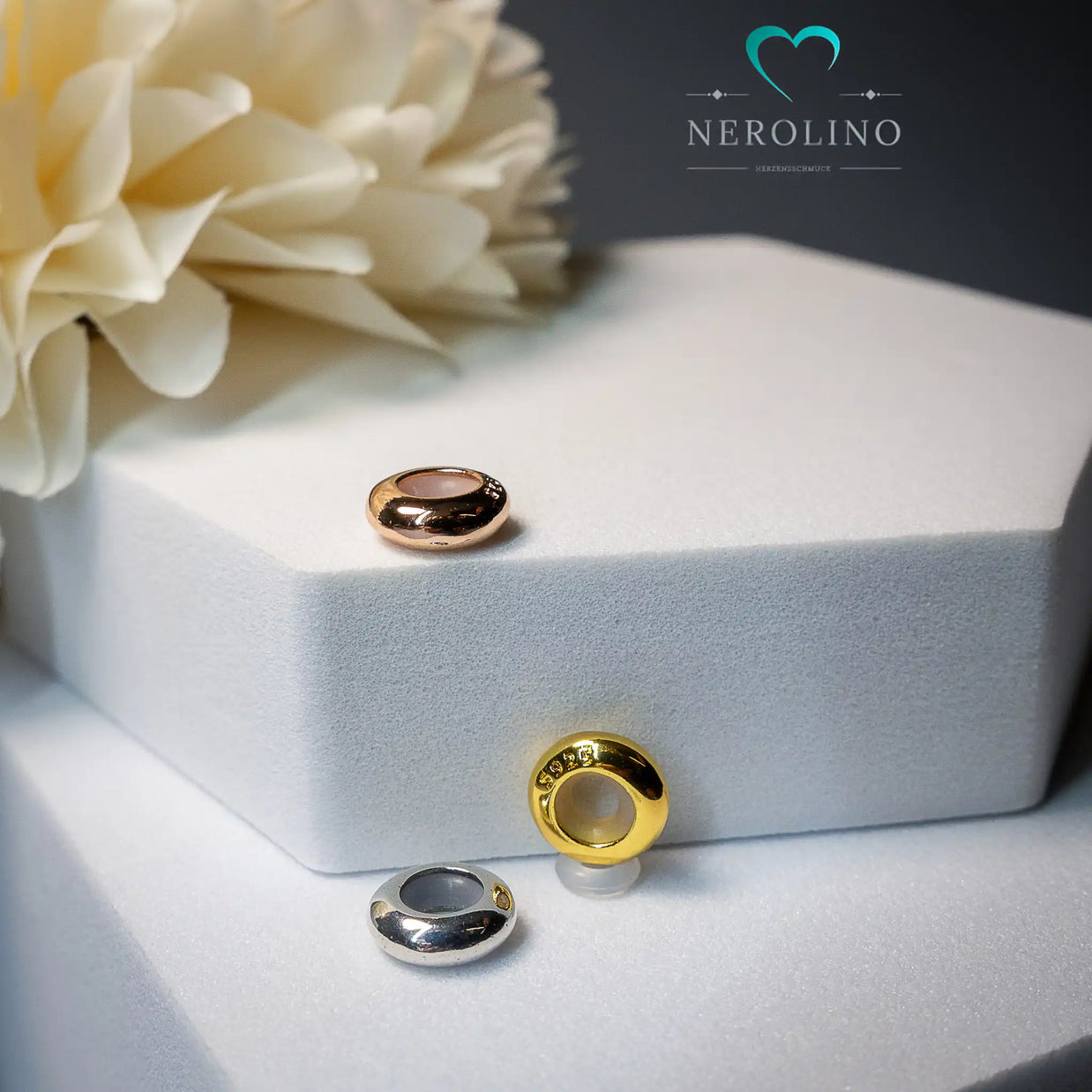 Stopperperle für Modulararmbänder in den Farben Silber, gold und Roségold.